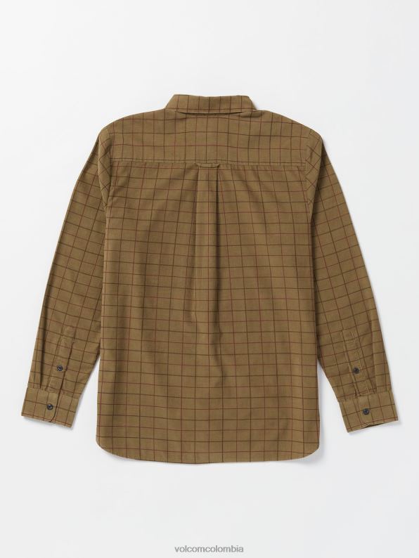 camisa de manga larga de lucioperca caqui oscuro Z44ZX134 ropa hombres