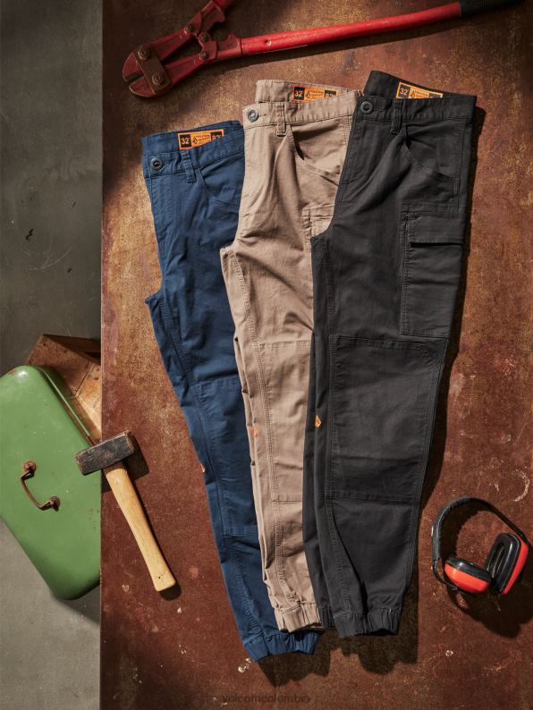 pantalones con dobladillo de pinza de ropa de trabajo negro Z44ZX297 ropa hombres